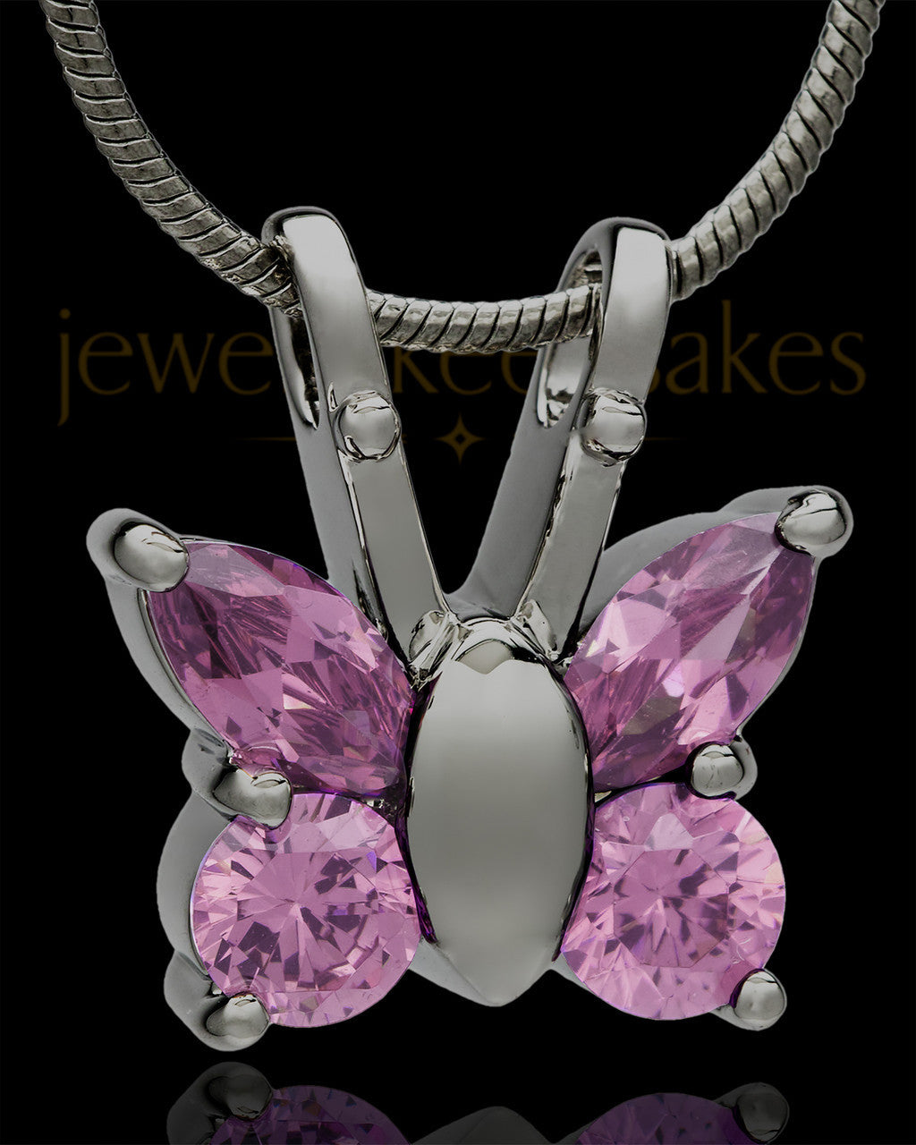 Black Plated Dancing Pink Butterfly Cremation Urn Pendant