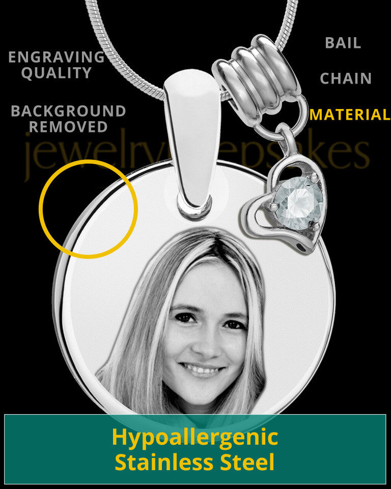April Photo Engraved Round Pendant Stainless Steel