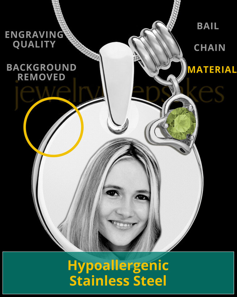 August Photo Engraved Round Pendant Stainless Steel