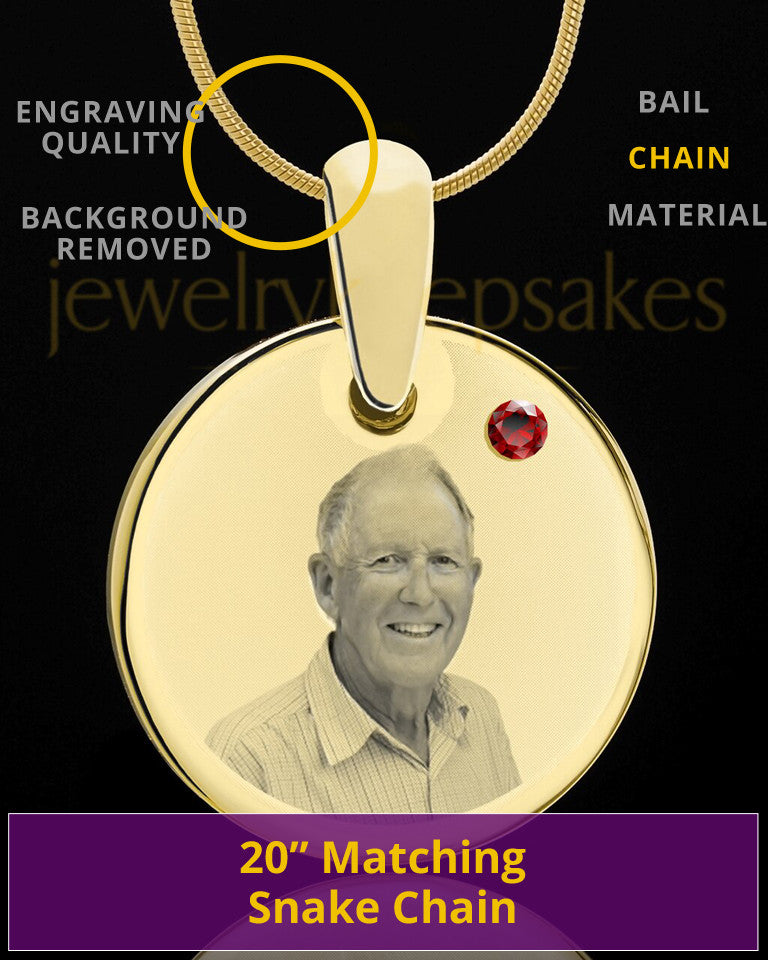 January Birthstone Gold Photo Round Pendant