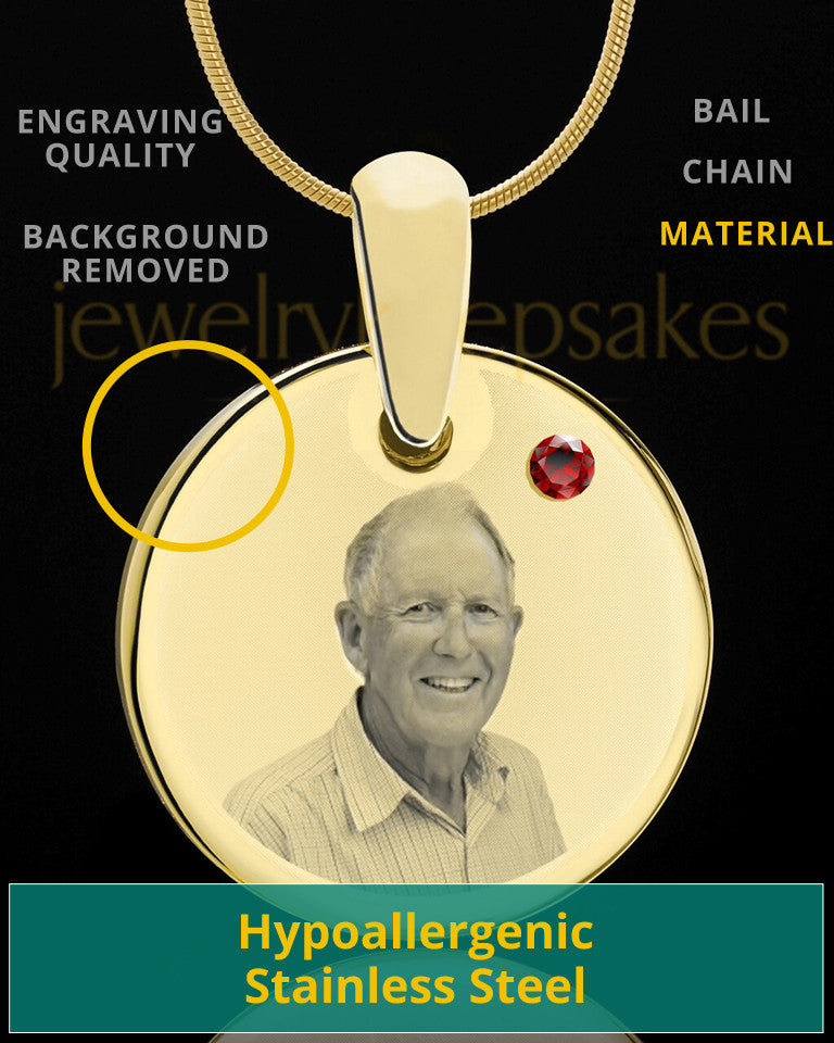 January Birthstone Gold Photo Round Pendant