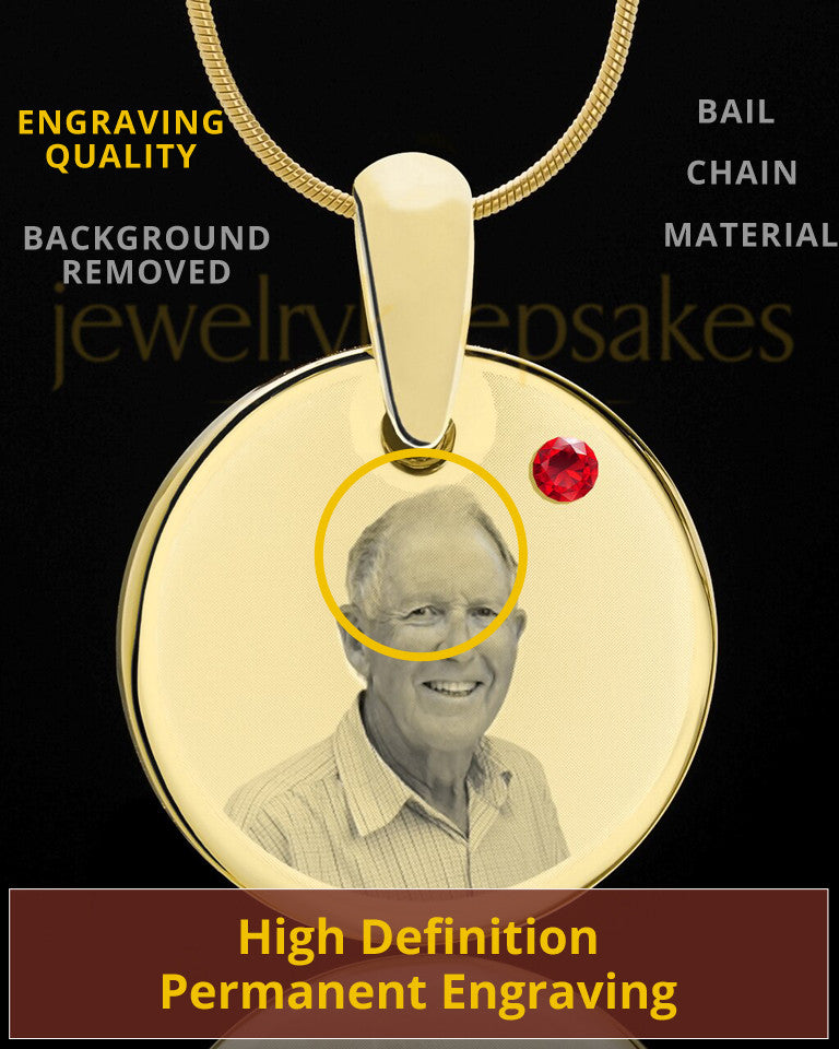 July Birthstone Gold Photo Round Pendant