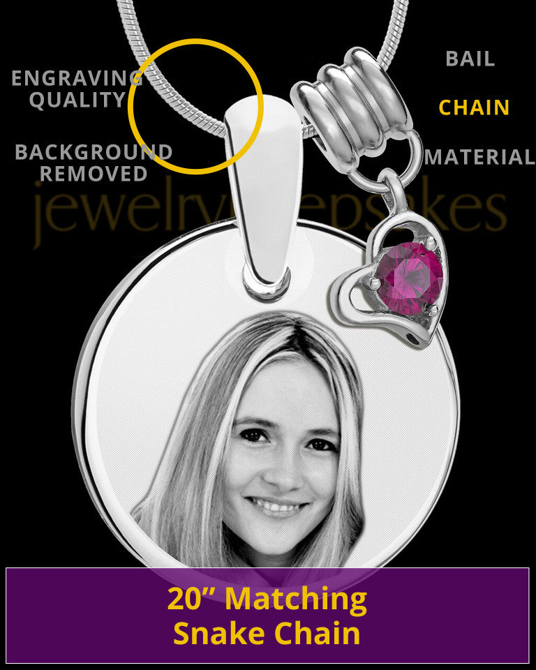July Photo Engraved Round Pendant Stainless Steel