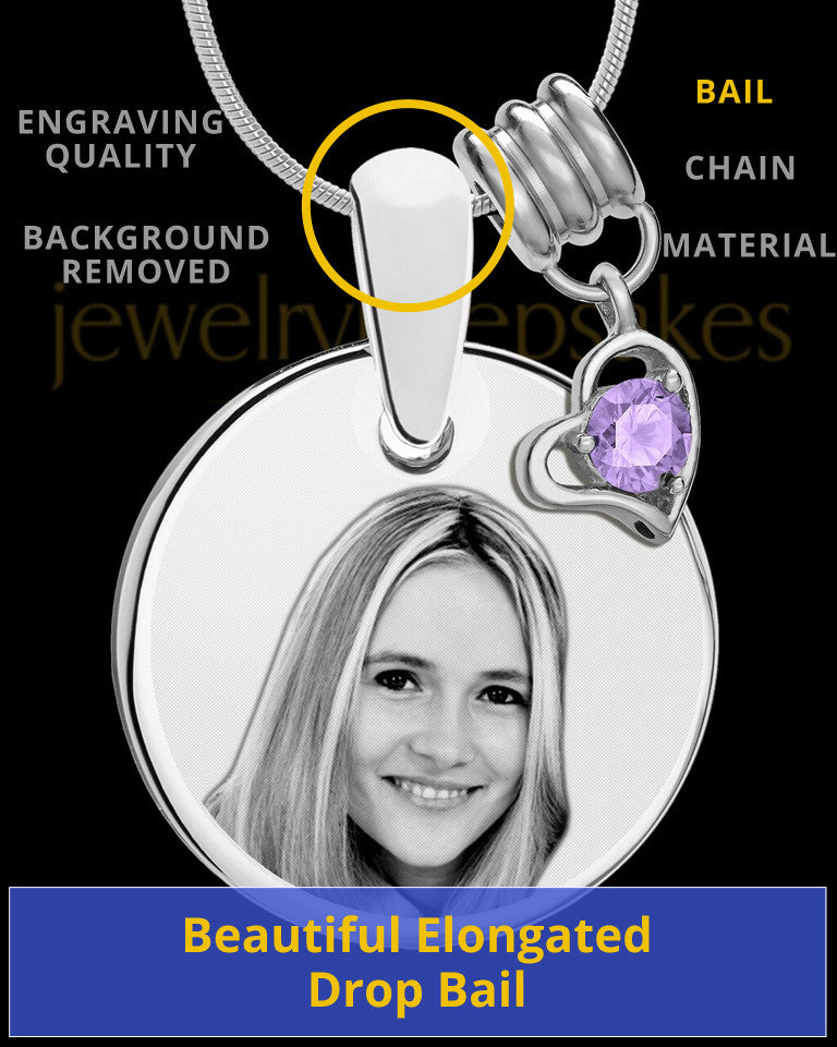 June Photo Engraved Round Pendant Stainless Steel