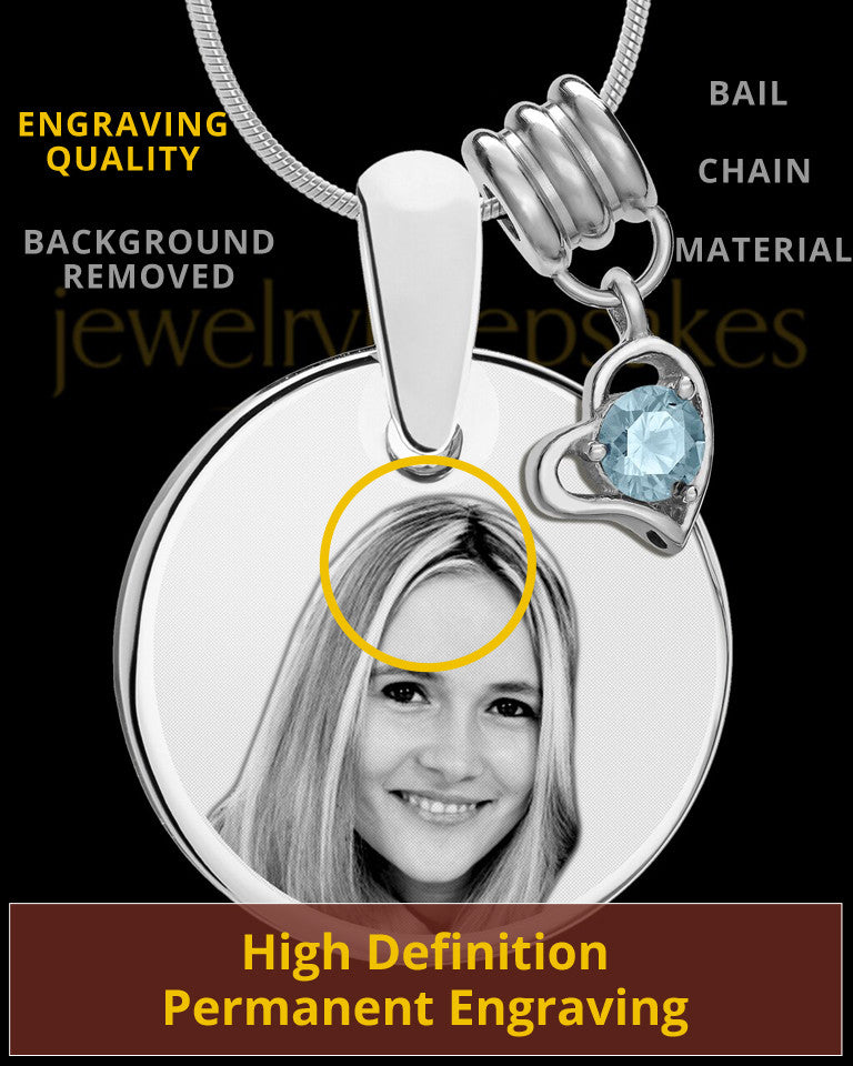 March Photo Engraved Round Pendant Stainless Steel