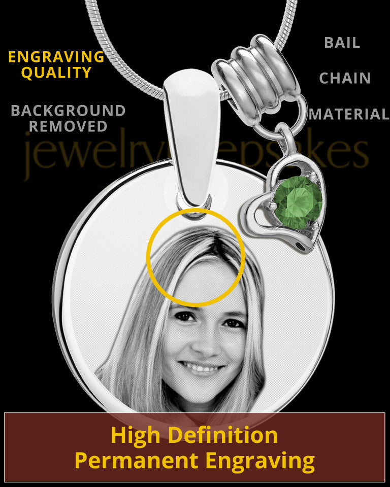 May Photo Engraved Round Pendant Stainless Steel