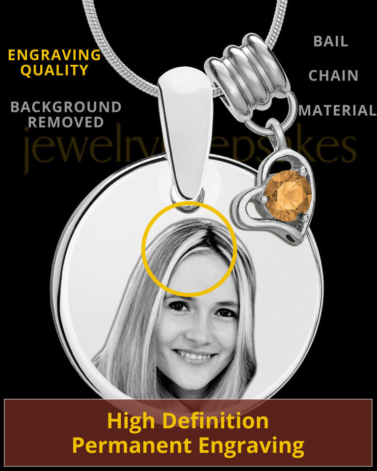 November Photo Engraved Round Pendant Stainless Steel