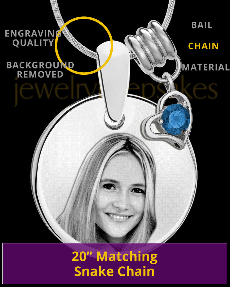 September Photo Engraved Round Pendant Stainless Steel