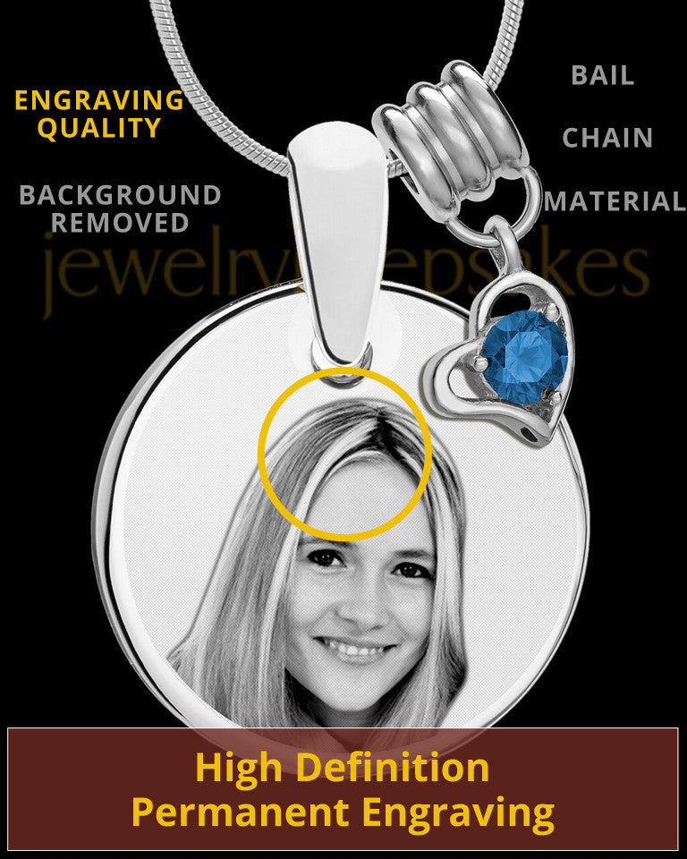 September Photo Engraved Round Pendant Stainless Steel