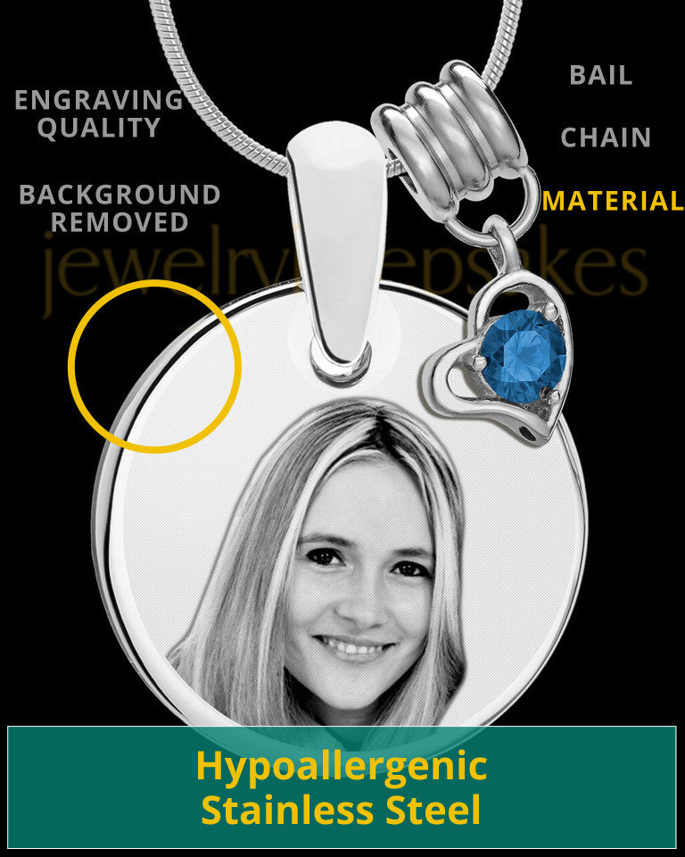 September Photo Engraved Round Pendant Stainless Steel