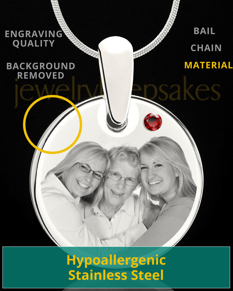January Round Birthstone Stainless Steel Photo Pendant
