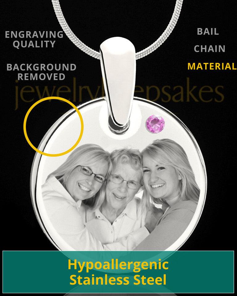 June Round Birthstone Stainless Steel Photo Pendant