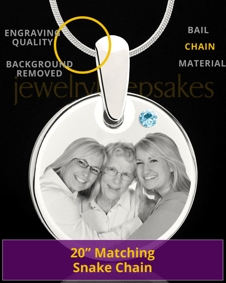 March Round Birthstone Stainless Steel Photo Pendant