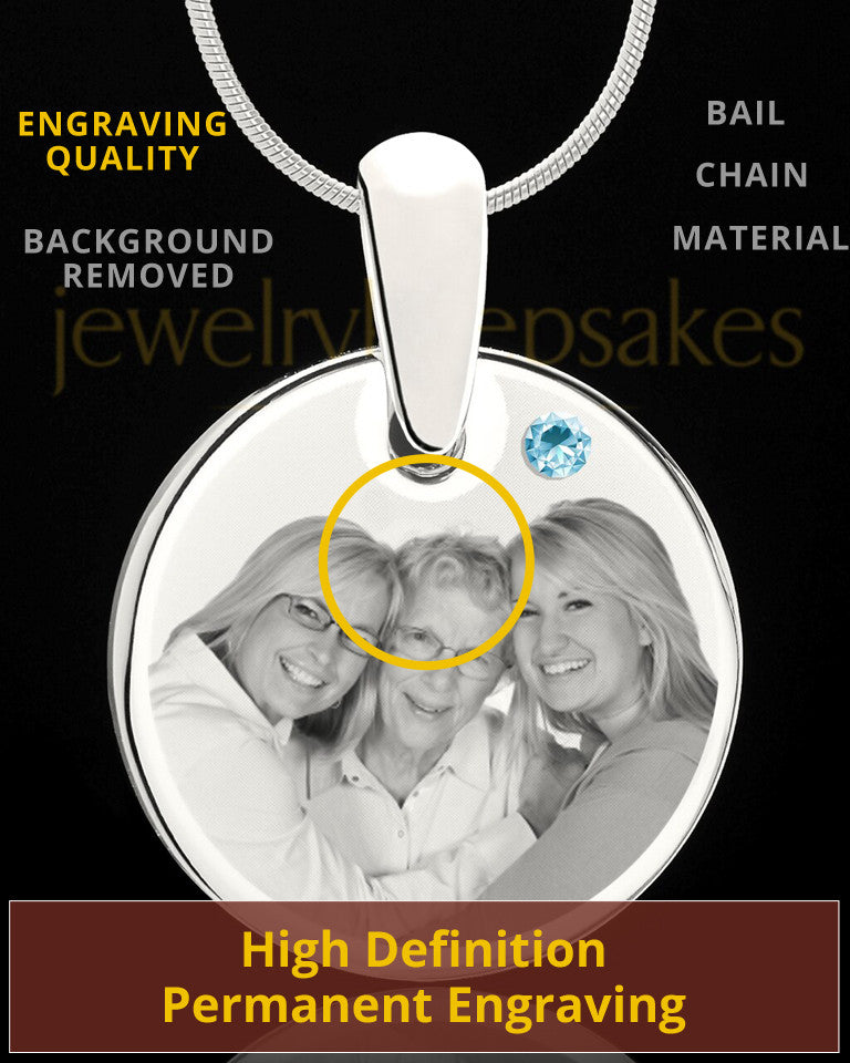 March Round Birthstone Stainless Steel Photo Pendant