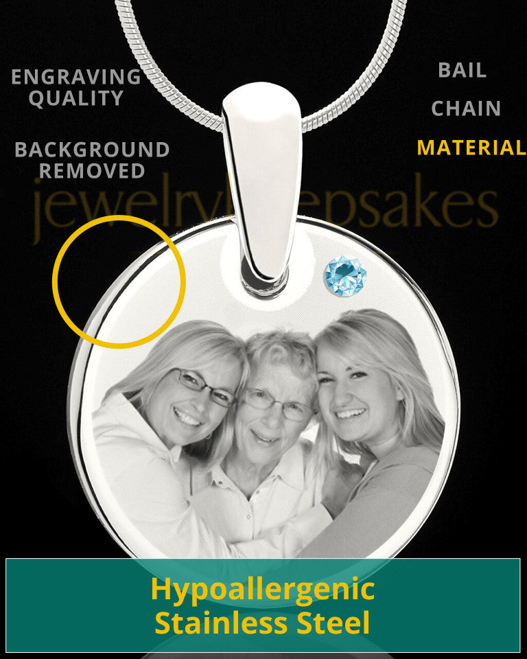 March Round Birthstone Stainless Steel Photo Pendant