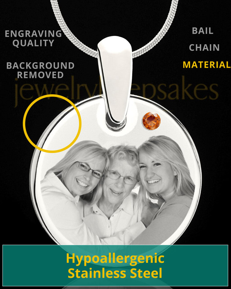 November Round Birthstone Stainless Steel Photo Pendant