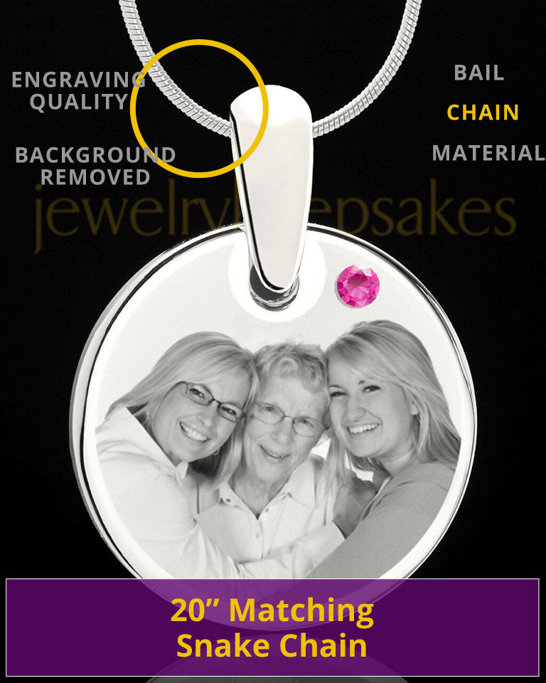 October Round Birthstone Stainless Steel Photo Pendant