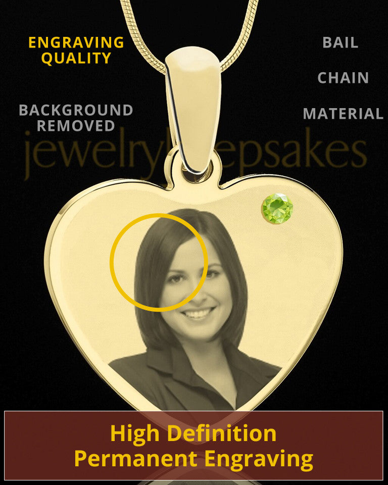August Gold Heart Photo Engraved Pendant