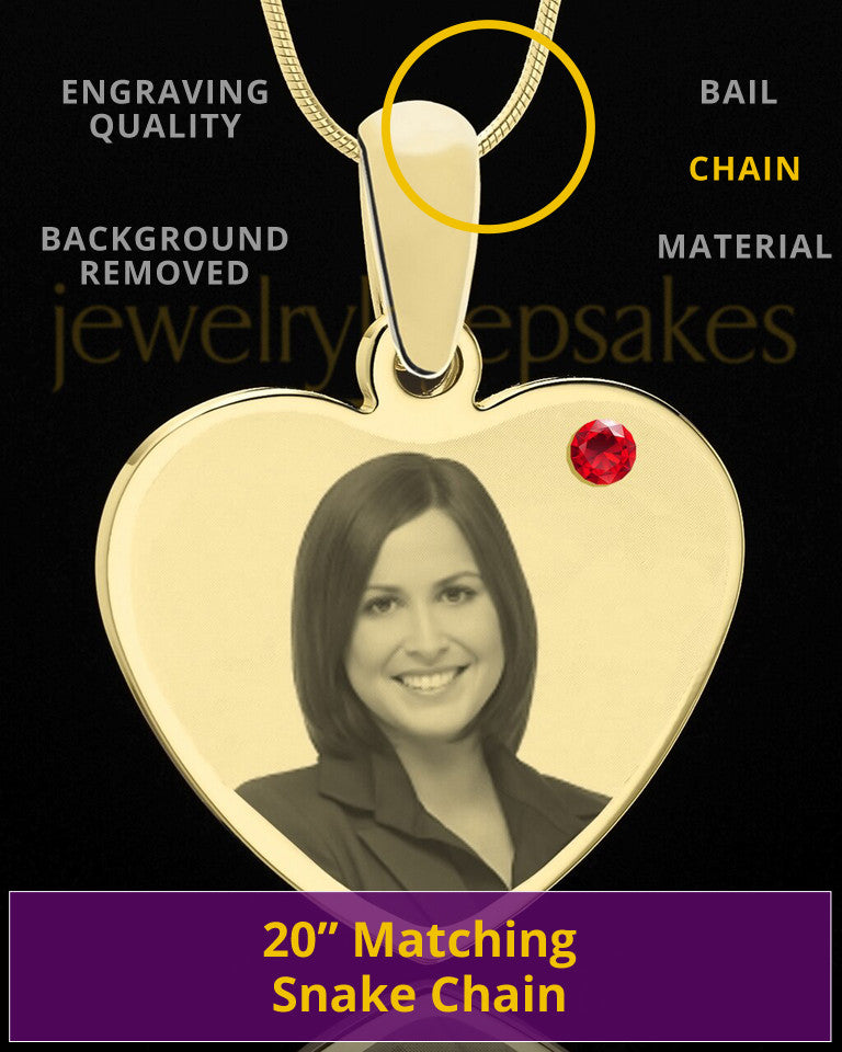 July Gold Heart Photo Engraved Pendant