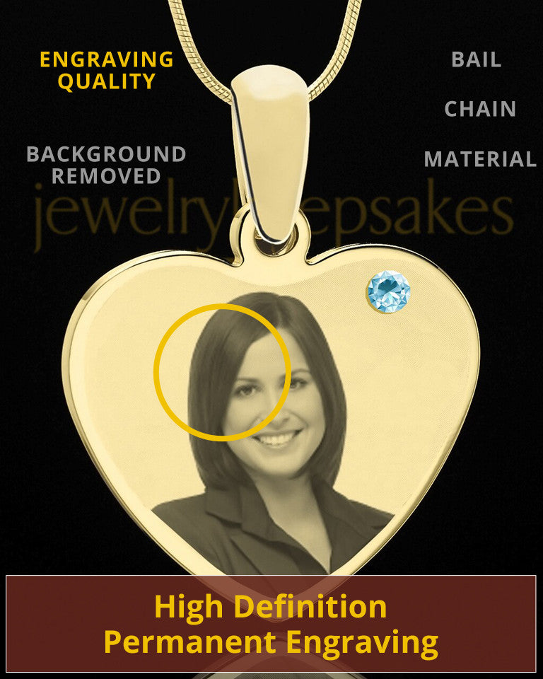 March Gold Heart Photo Engraved Pendant