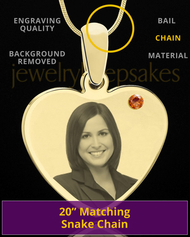 November Gold Heart Photo Engraved Pendant