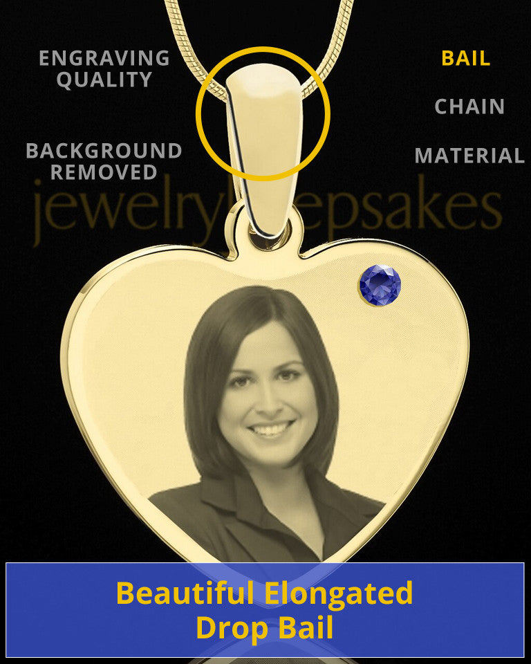September Gold Heart Photo Engraved Pendant