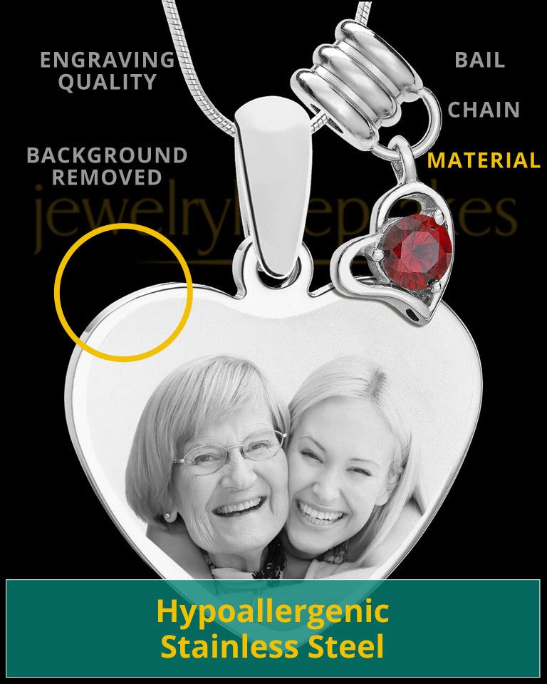 January Stainless Steel Memories Heart-Shaped Photo Engraved Pendant