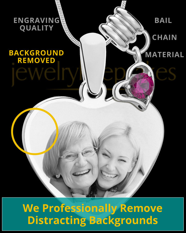 July Stainless Steel Memories Heart-Shaped Photo Engraved Pendant