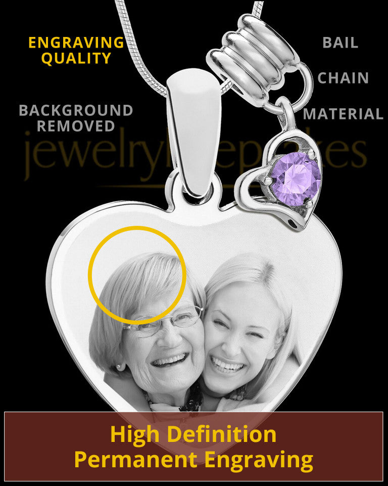 June Stainless Steel Memories Heart-Shaped Photo Engraved Pendant