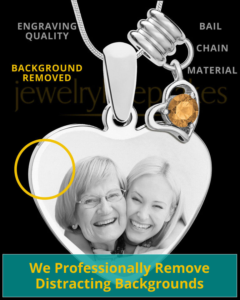 November Stainless Steel Memories Heart-Shaped Photo Engraved Pendant
