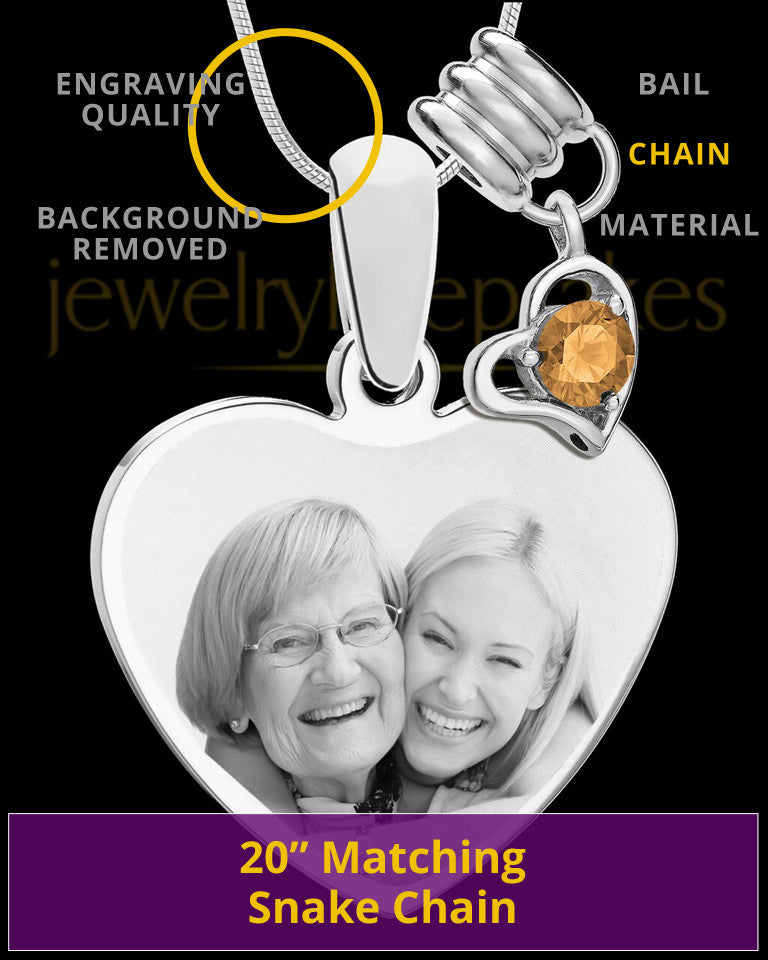 November Stainless Steel Memories Heart-Shaped Photo Engraved Pendant