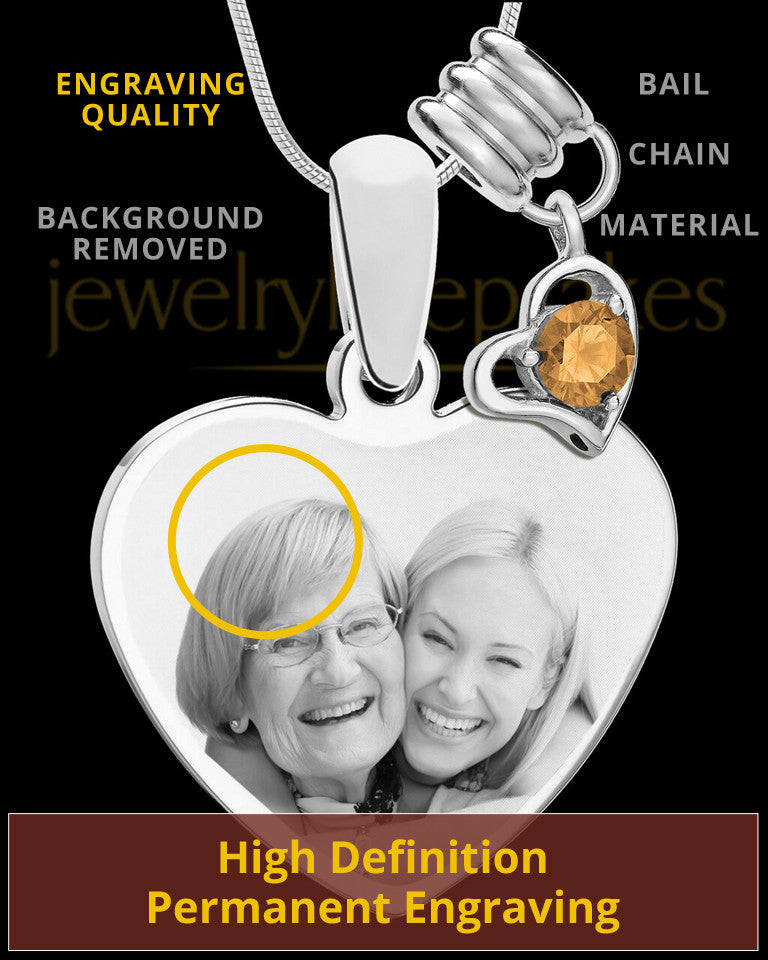 November Stainless Steel Memories Heart-Shaped Photo Engraved Pendant