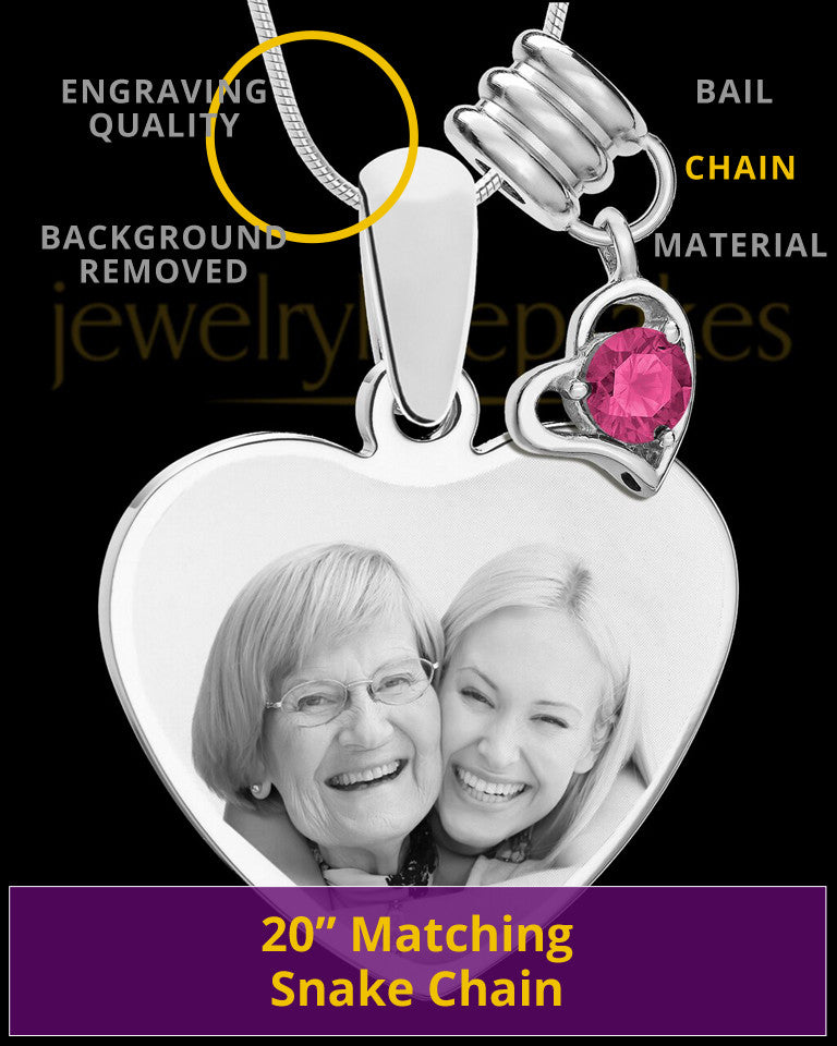 October Stainless Steel Memories Heart-Shaped Photo Engraved Pendant