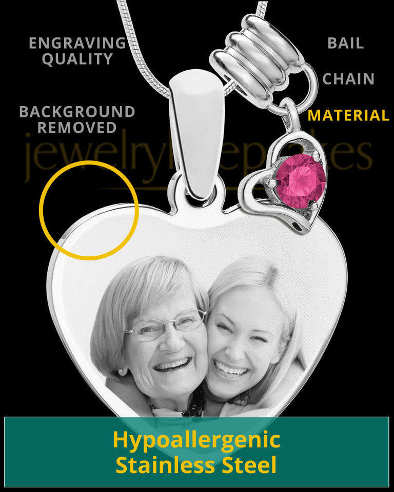 October Stainless Steel Memories Heart-Shaped Photo Engraved Pendant