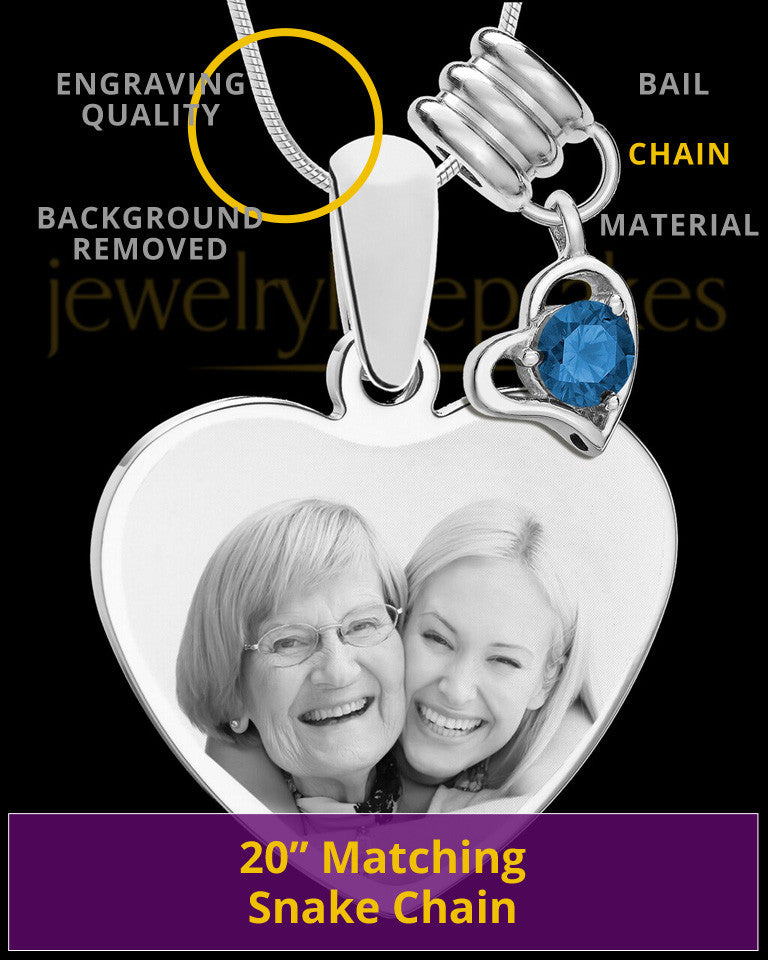 September Stainless Steel Memories Heart-Shaped Photo Engraved Pendant