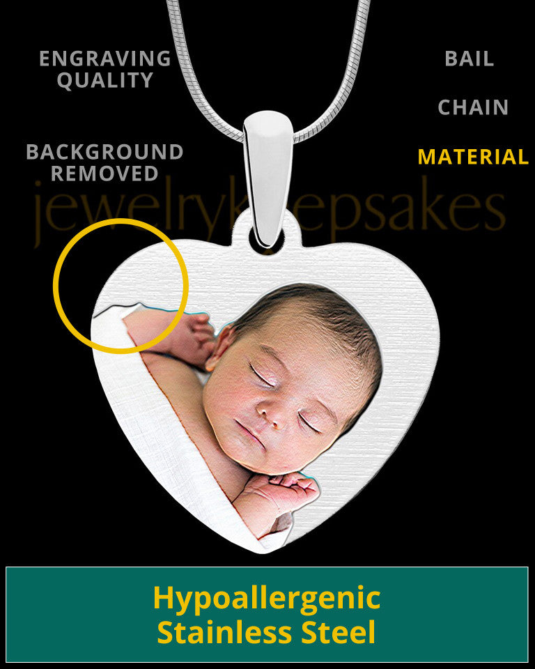 Full Color Stainless Memories Heart-Shaped Photo Engraved Pendant