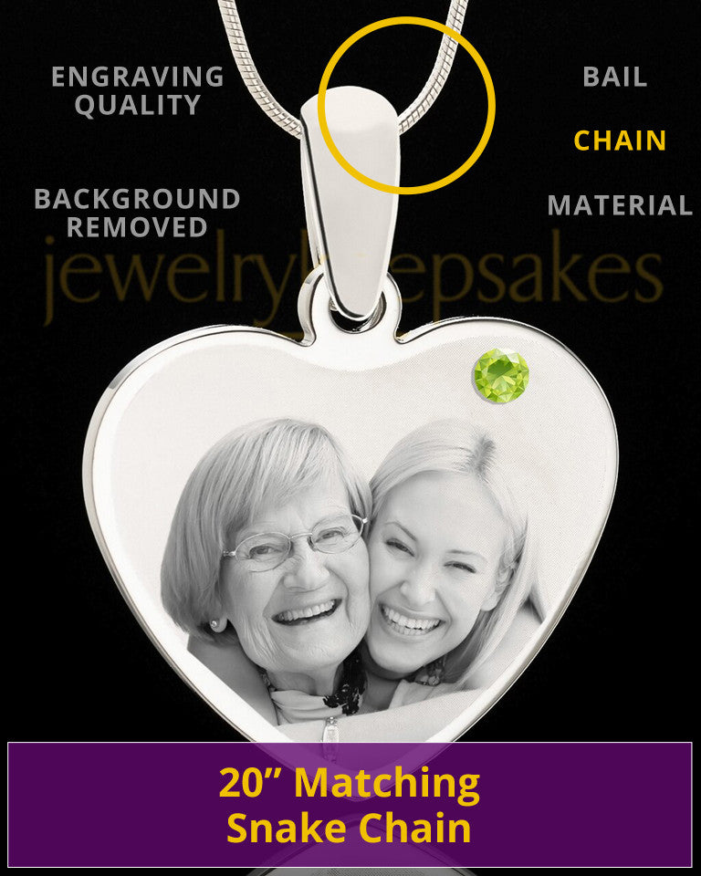 August Stainless Steel Memories Heart Photo Pendant
