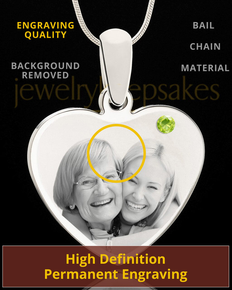 August Stainless Steel Memories Heart Photo Pendant