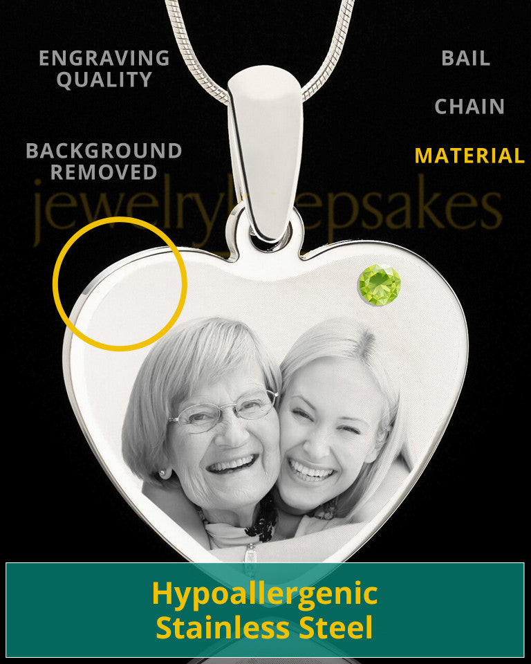 August Stainless Steel Memories Heart Photo Pendant