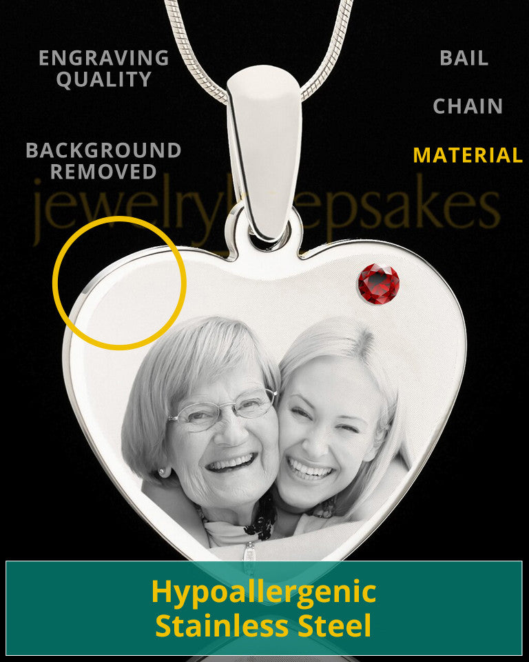 January Stainless Steel Memories Heart Photo Pendant