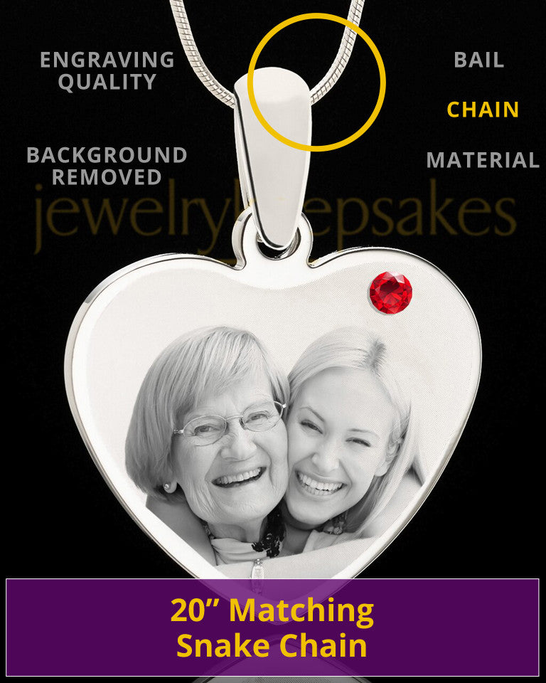 July Stainless Steel Memories Heart Photo Pendant