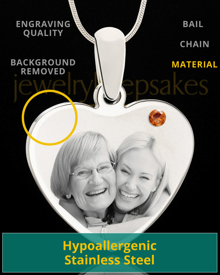 November Stainless Steel Memories Heart Photo Pendant