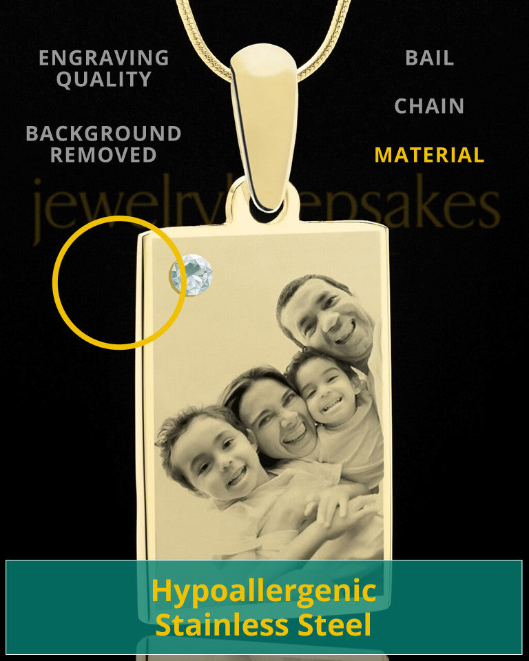 April Rectangle Gold Plated Photo Engraved Pendant