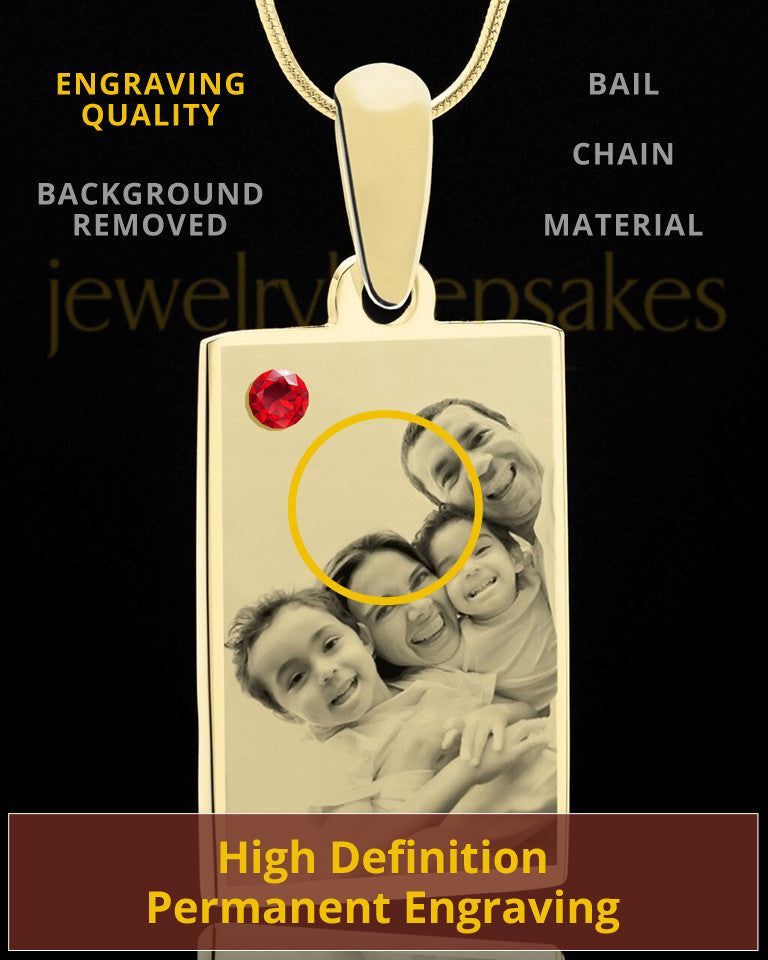 July Rectangle Gold Plated Photo Engraved Pendant