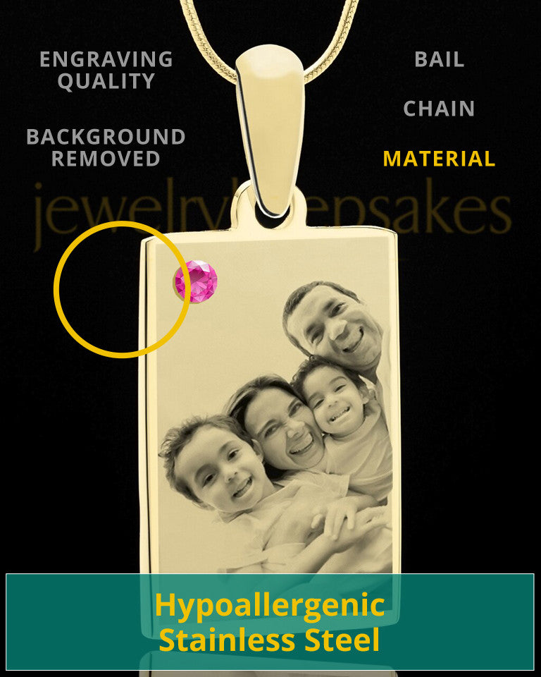 October Rectangle Gold Plated Photo Engraved Pendant