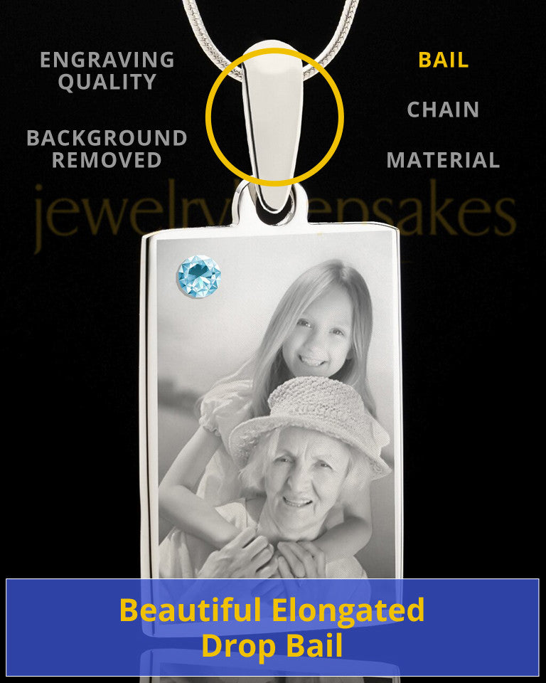 Photo Engraved March Birthstone Rectangle Pendant