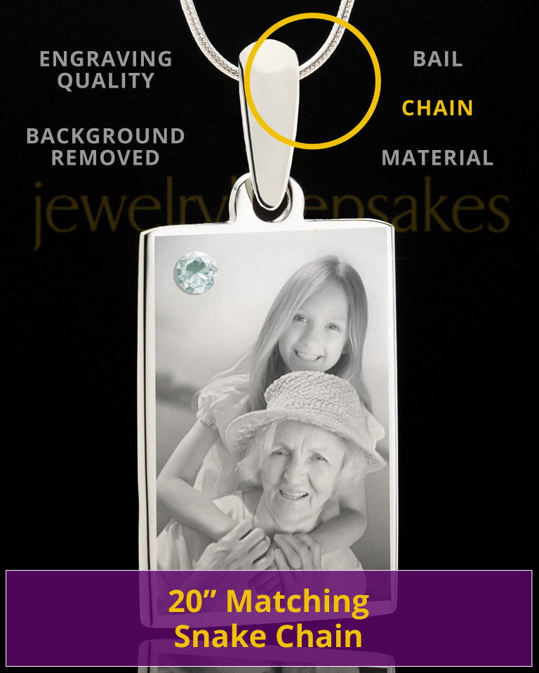 Photo Engraved April Birthstone Rectangle Pendant