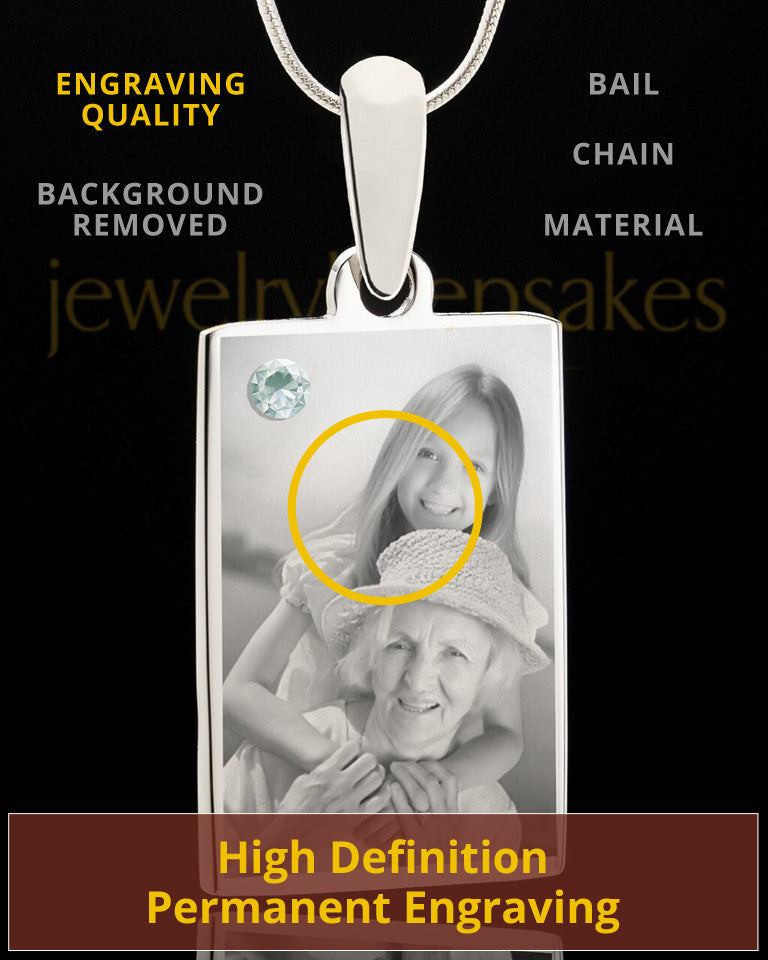 Photo Engraved April Birthstone Rectangle Pendant