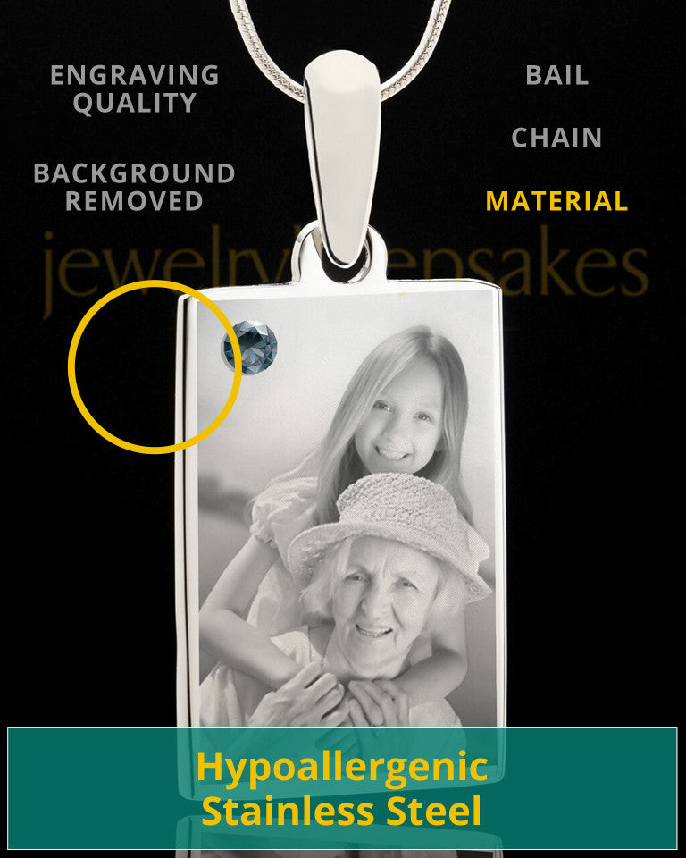 Photo Engraved December Birthstone Rectangle Pendant