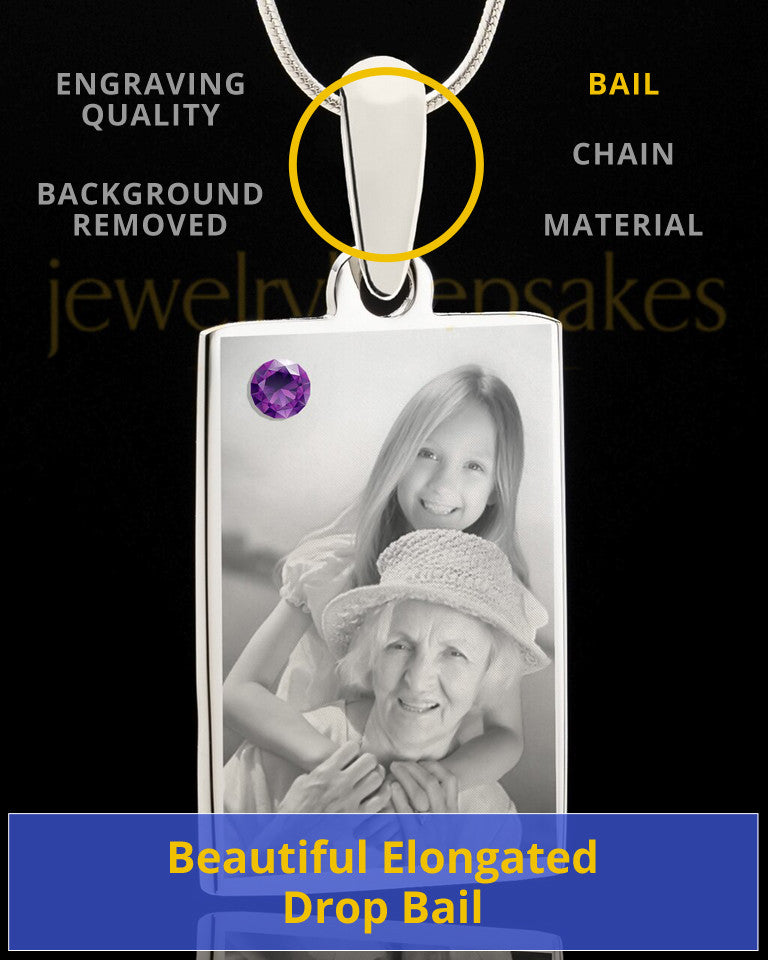 Photo Engraved February Birthstone Rectangle Pendant